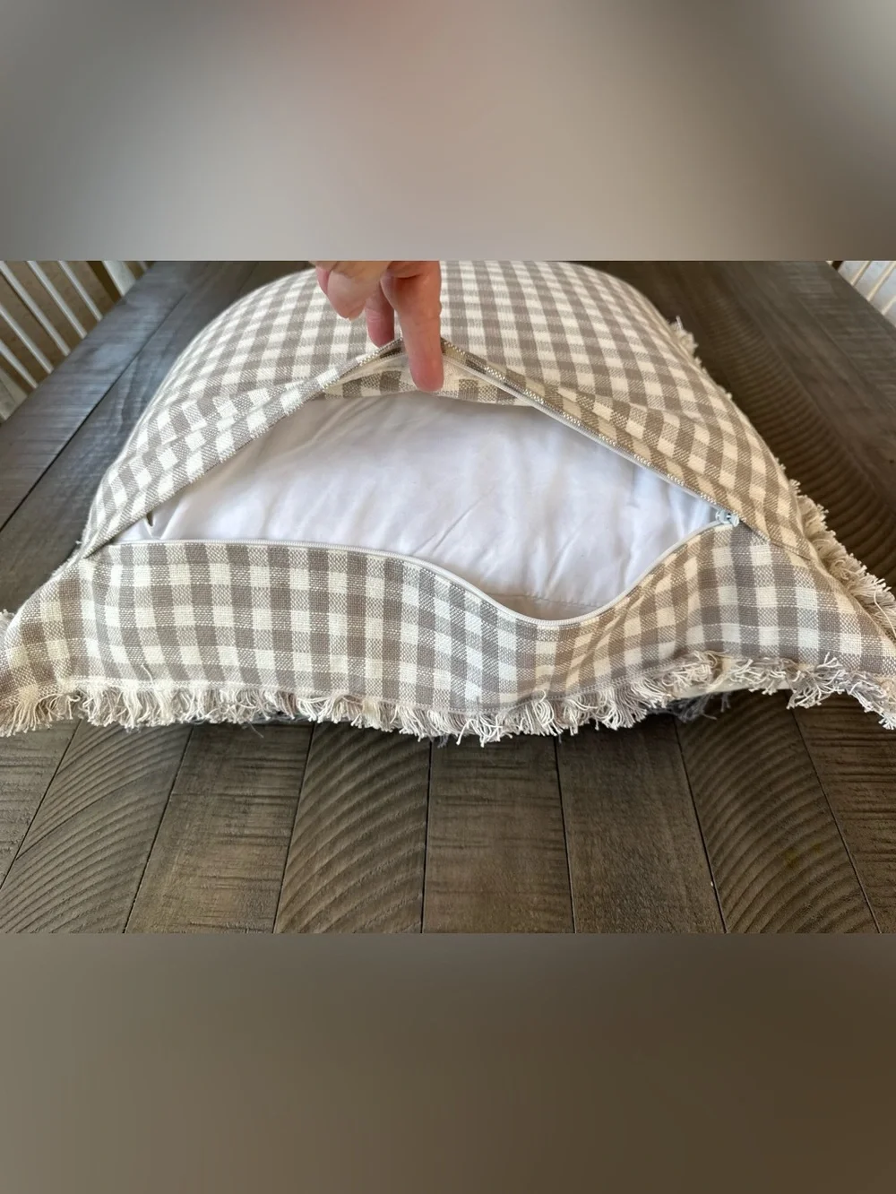 Gray Bunny 20X20 Farmhouse Decorative Fringe & Checkered Throw Pillow